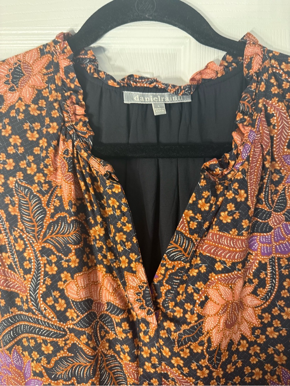 Sleeveless Floral Paisley Midi Dress in Black with Coral & Purple - Picture 3 of 4